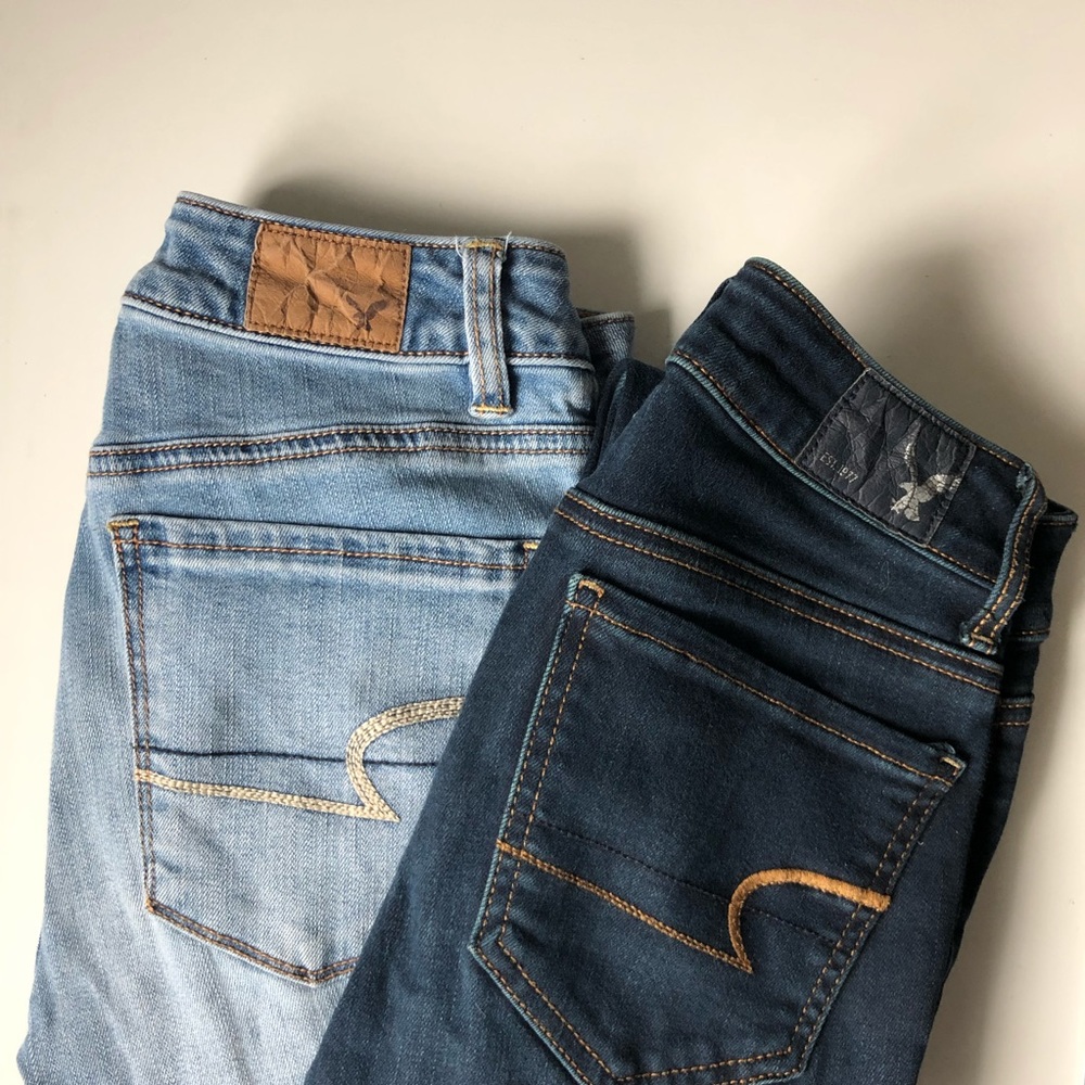 Dark + light blue Skinny American Eagle Jeans - Picture 1 of 5